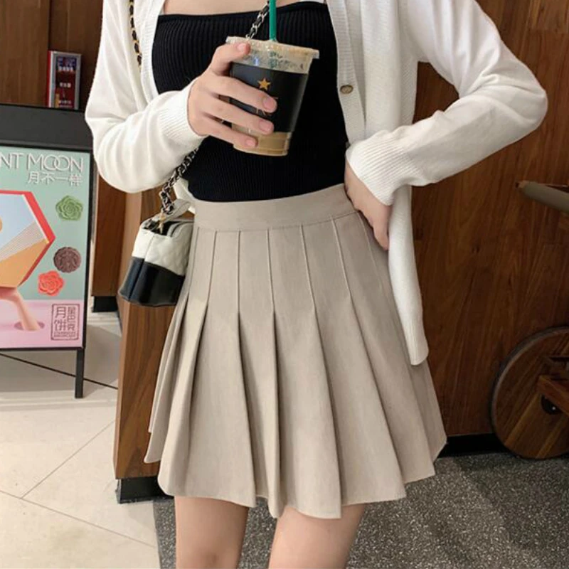 Minifalda plisada de estilo Retro para mujer, Falda corta de cintura alta,  color caqui, para primavera y otoño - AliExpress Ropa de mujer