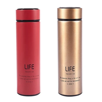 

2 Pcs Stainless Steel Vacuum Bottle Mug Cup Coffee Thermos Travel Insulated Container Red & Gold