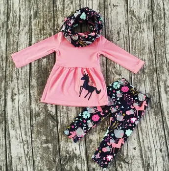 

2019 Autumn Toddler Kid Baby Girl Long Sleeve Ruffles Unicorn Tops Dress Lovely Floral Pants Outfits Set Clothes 2-7T