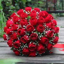 Buquê de flores artificiais borgonha, rosas vermelhas, flores falsas, decoração de festa de casamento