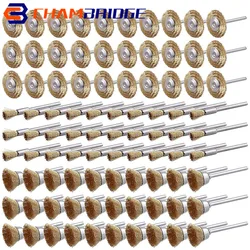 15/30/45PC Laiton Brosse de Roue de Fil D'acier Brosses 6/15/25mm Dremel 3mm Tige Pour Poncer Le Bois Métal Enlever La Rouille Outil De Polissage 