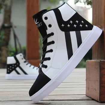 

High Top Pu Leather Shoes Men Casual Comfortable Quality Flats Shoes Male Fashion Lace-up Breathable Sneakers Chaussure Homme