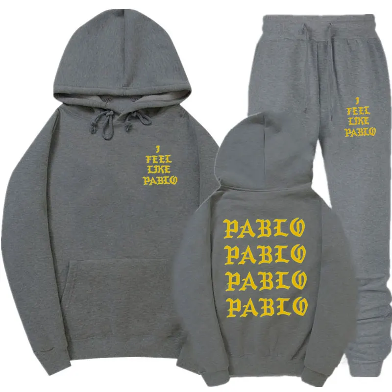 Модный мужской спортивный костюм с надписью I feel like Paul Pablo Kanye West, Мужская и Женская толстовка с капюшоном в стиле хип-хоп, уличная одежда, костюм из двух предметов - Цвет: Dark gray MK108SH