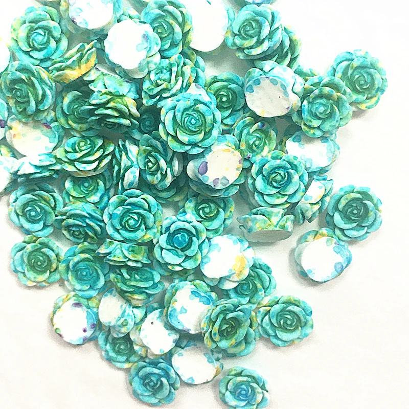 

100Pcs 14mm lake blue Resin Flowers Decorations Crafts Flatback Cabochon Embellishments Diy Accessories