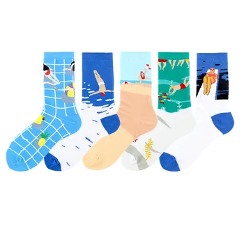 

[SOPLCAALCK]5 Style Summer Sea Beach Funny Socks Happy Holiday Calcetines Mujer Women Creative Korean Skarpetki Sokken Unisex