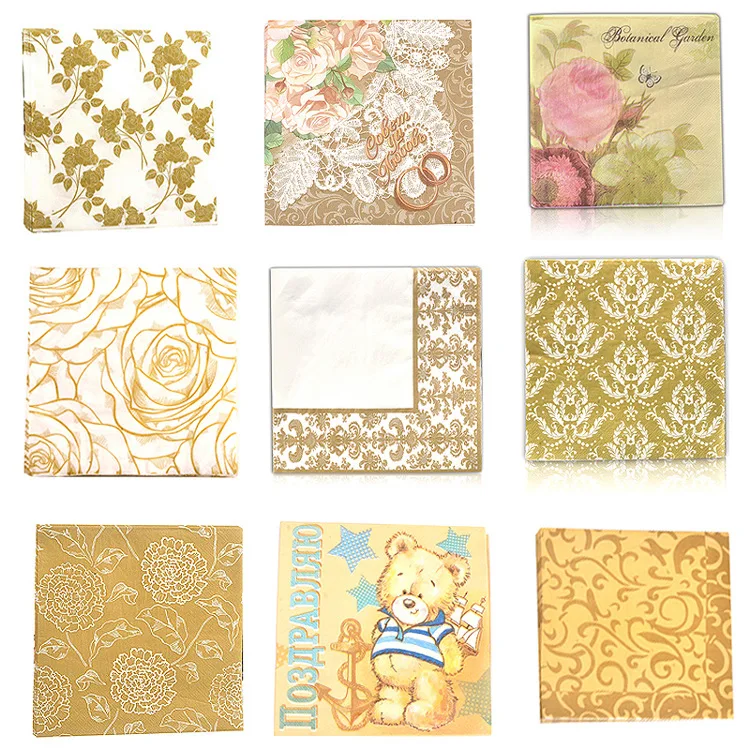 Color Printed Napkin Wedding Banquet Wedding Cup Stained Paper Placemat Tissue Powder Small Sunflowers Rose can ting zhi