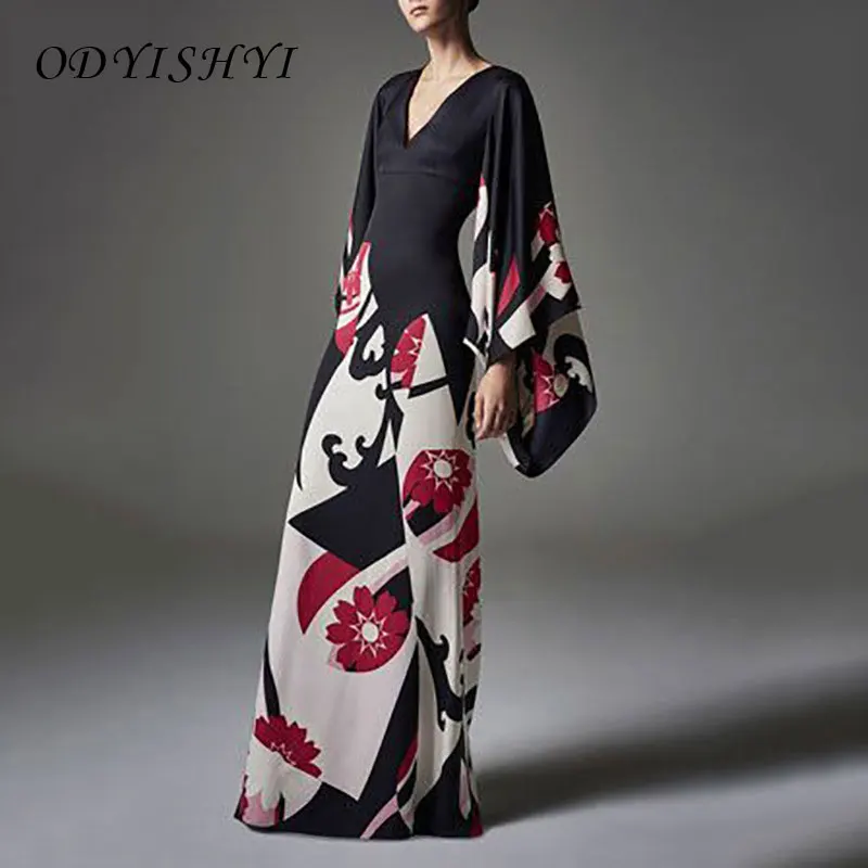Boho сексуальное платье с v-образным вырезом и рукавами летучая мышь 2020 осеннее