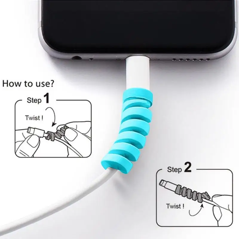 4pcs Spiral USB Data Cable Protective Covers Silicone Charging Wire Cases Support Dropshipping