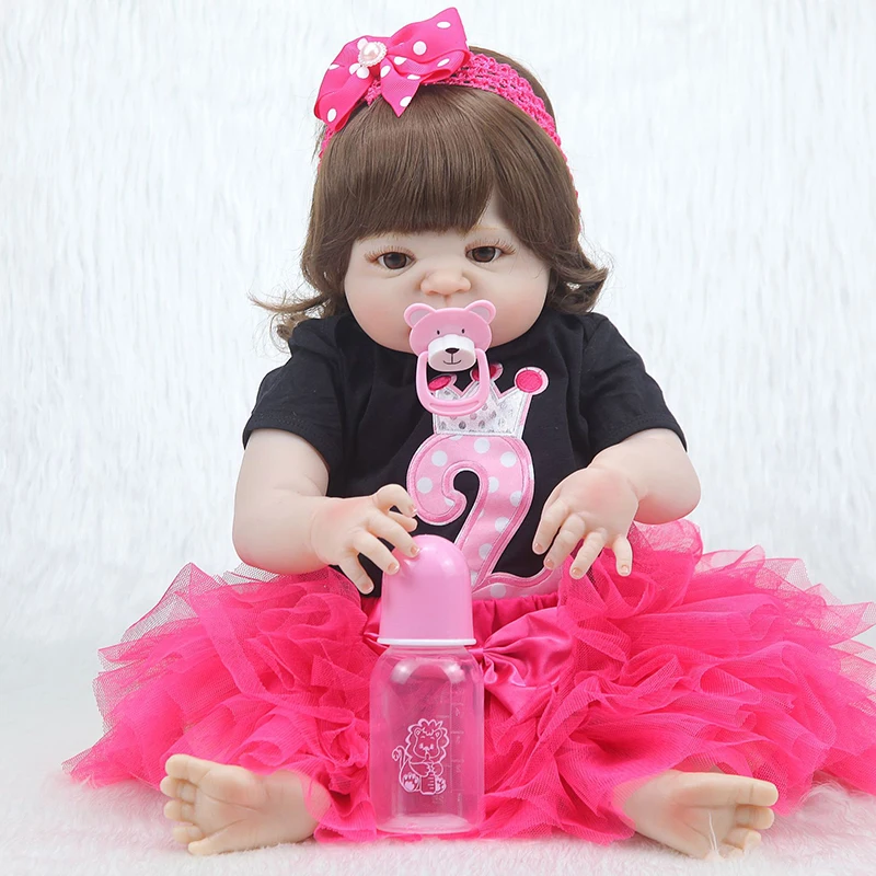 55 см Reborn Baby Doll игрушка полностью силиконовая Розовая Принцесса платье ткань тело короткие волосы Реалистичная кукла малыш подарок