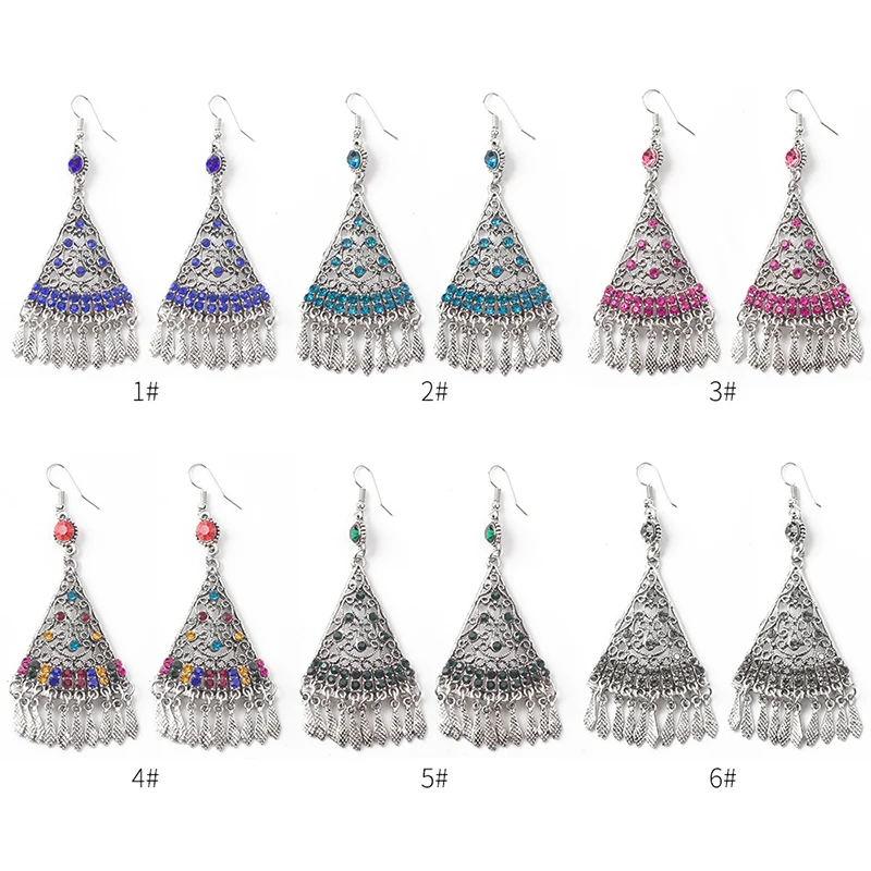 

New Bihime Style Fashion Trend Hollow Fan-shaped Leaves Tassel Crystal Earrings Fit for Women Jewelry Gifts Wholesale