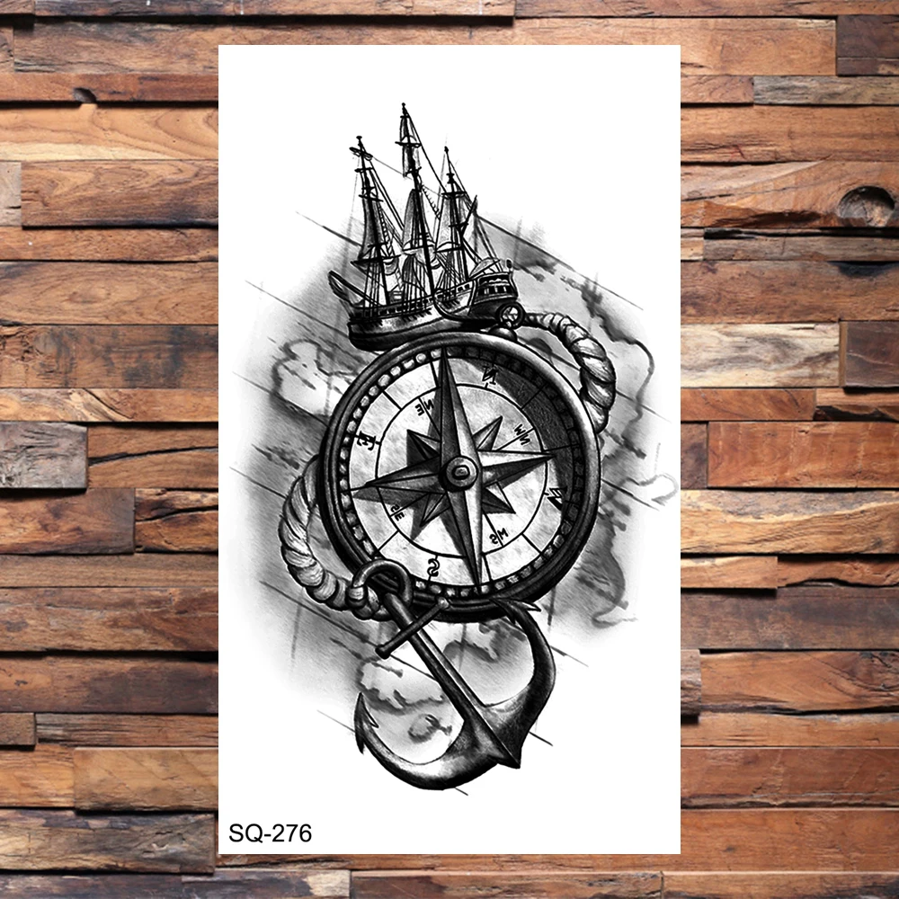 Black Compass Anchor Temporary Tattoos For Adults Men Realistic Pirate Ship  Endless Flower Fake Tattoo Sticker Back Arm Tatoos - AliExpress, image size:1000x1000