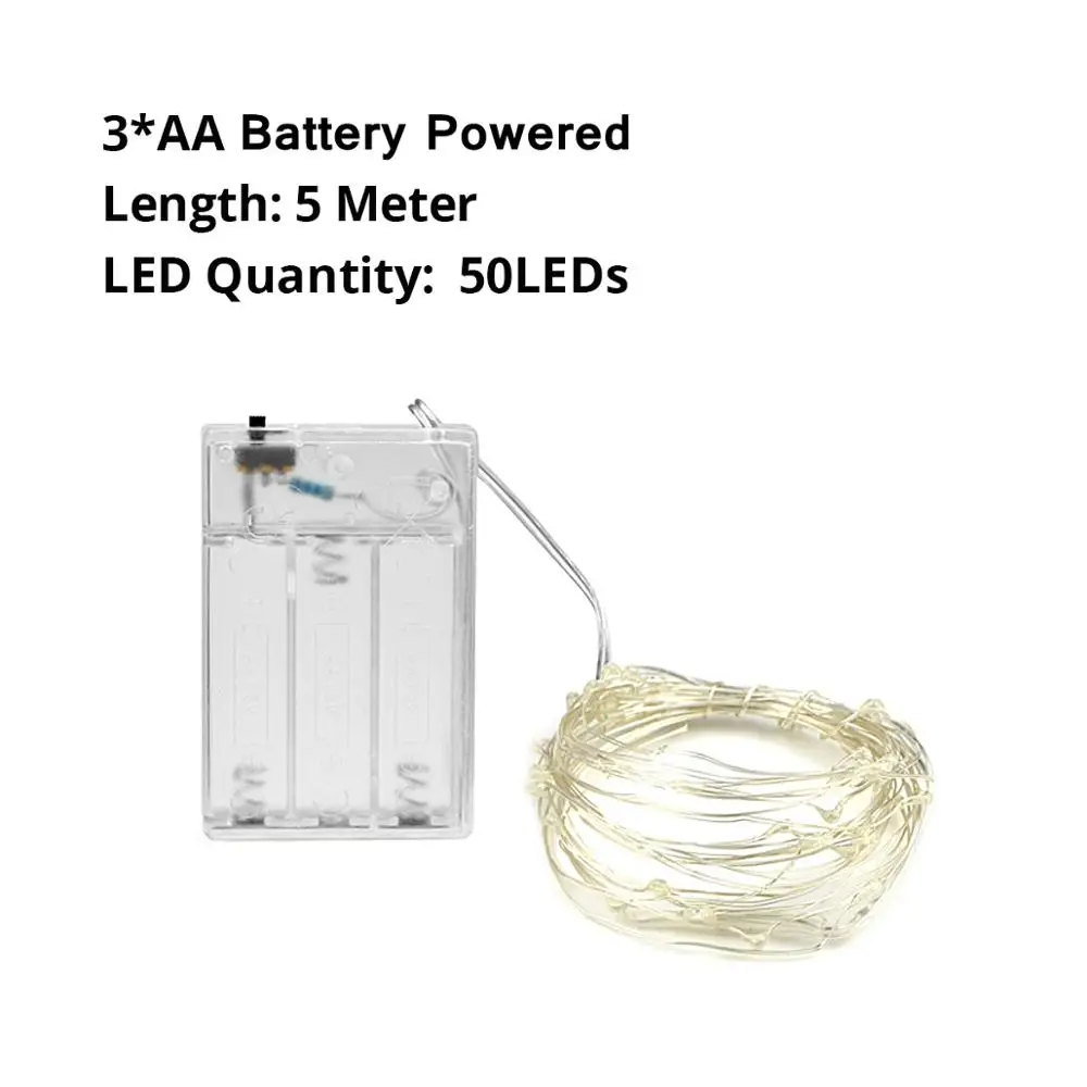 5M AA Battery String Рождественская Свадебная Праздничная гирлянда 2/5 м/10 м медная проволока Сказочный свет сад вечерние DIY украшения USB/батарея мощность Светодиодная лента - Цвет: 5M AA Battery String