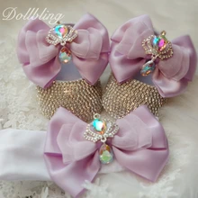 Единорог вдохновил Великолепный фиолетовый Лолита бантом Королевская корона дизайн AB Кристалл новорожденных кроватки обувь подарки для крещения
