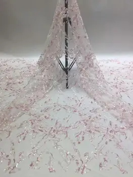 

hot sales pink Sequins Soft Milk Silk Laces High Quality French Mesh Milk Silk Lace Fabrics For Wedding Ball Smooth Laces FR1127