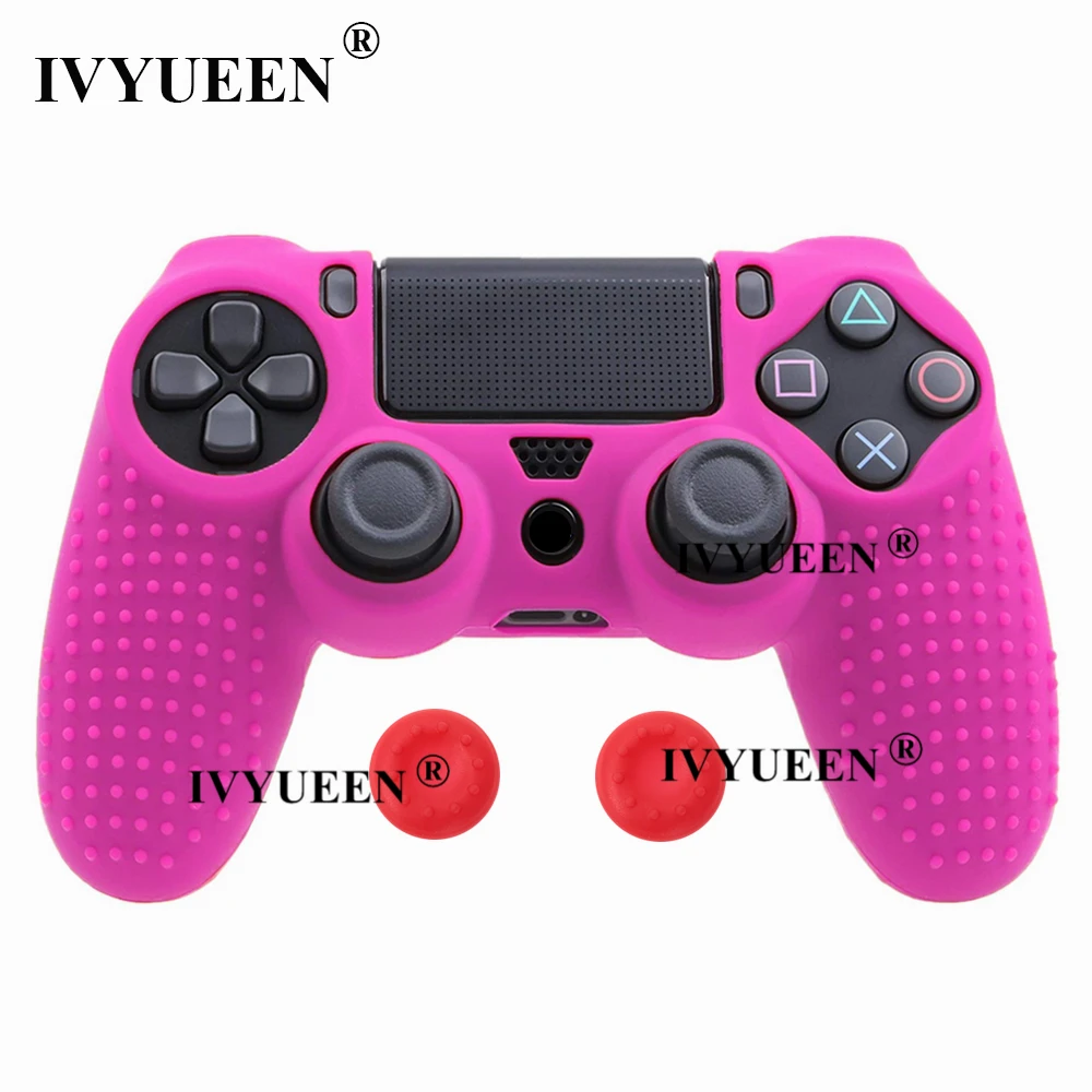 IVYUEEN Шипованный защитный силиконовый чехол для Dualshock 4 PS4 Pro тонкий чехол для контроллера и ручка для большого пальца для playstation 4 - Цвет: Розово-красный