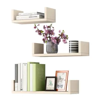 

3pcs/Set Creative Wall Mounted Bookshelf Punch Free U Shape Storage Rack Bookcase for Living Room Bedroom Office (White)