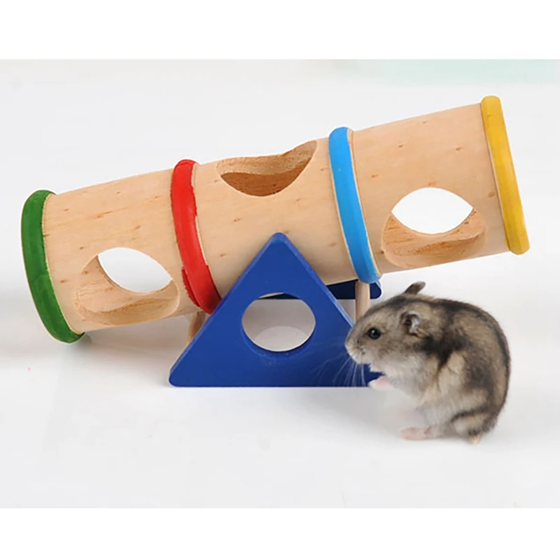 Pet Wooden Small Unique Funny Toys Hamster Upturned Bucket Hamster Seesaw Tunnel Tube Small