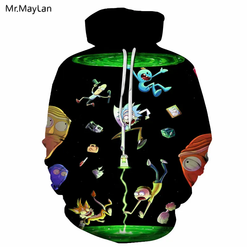 Новинка, толстовки с капюшоном Рик и Морти, 3D, унисекс, толстовка, мужская, брендовая, свободная, комикс, повседневная, модная шапка, пуловер, куртка, уличная одежда, 5XL