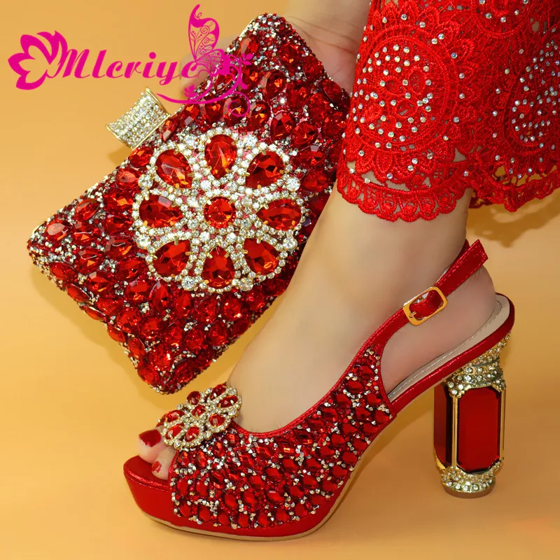 

2020 New Arrival Italian Designer Shoes and Bags Matching Set Decorated with Rhinestone Fashion Shoes and Bag Set African Sets
