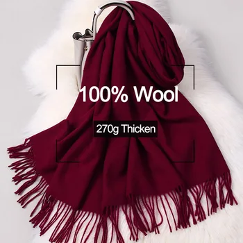 

Winter Solid 100% Wool Scarf Dark Red Women Luxury Thick Shawls Wraps Pashmina for Ladies Warm Long Pure Wool Cashmere Scarves