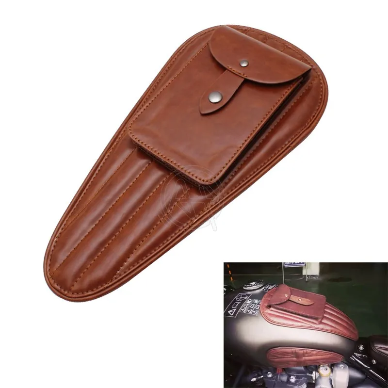 Motorcycle Universal PU Leather Fuel Tank Chap Cover Panel Bag For Triumph Bonneville T100 Harley Softail Street Bob FXBB