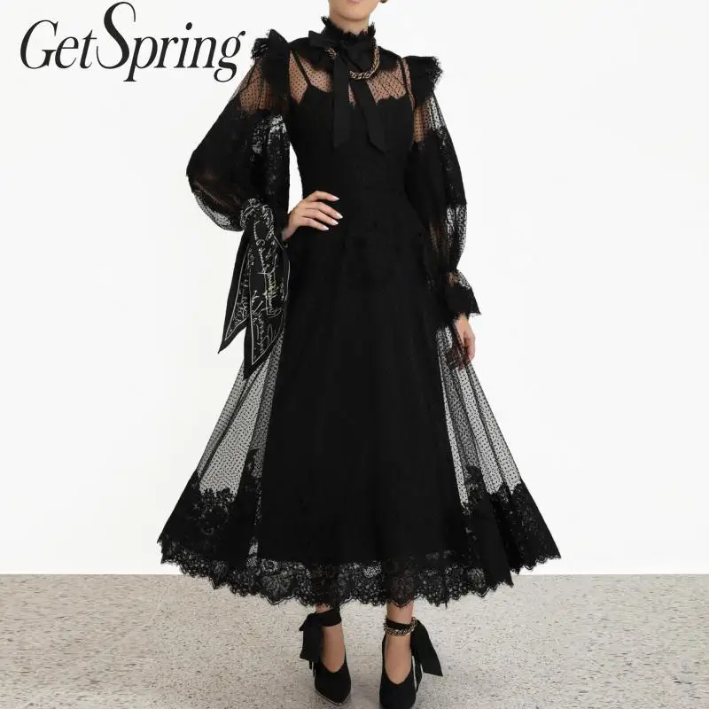 Getвесеннее женское платье с рукавами-фонариками и рюшами пэтчворк бантом