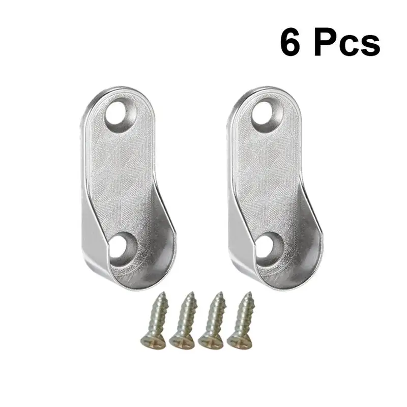6pcs Oval Closet Rod End Supports Furniture Hardware Accessories Wardrobe Tube Support Bracket