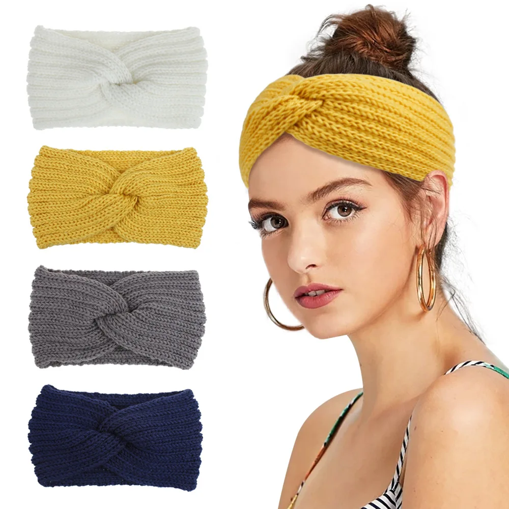 Winter Warm Knitted Knot Cross Headband for Women Girls Autumn Elastic Hair Holder Hair Band Solid Headwear Hair Accessories