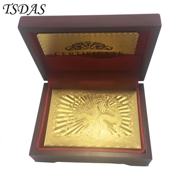 

24K Carat Gold Foil Plated Poker Cards Game Playing Cards Gift Collection Chinese Dragon Poker Card with Wooden Box for Gift