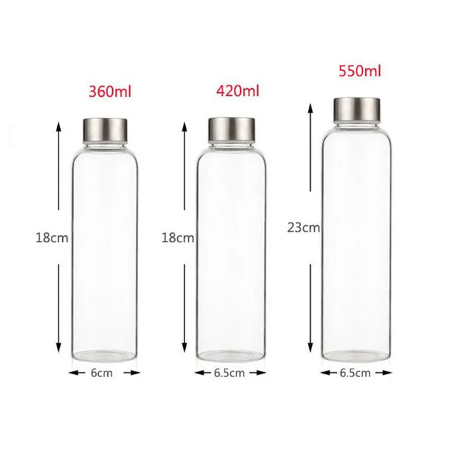 Glass Water Bottle with Stainless Steel Lid and Protective Bag, Sport Bottle, BPA Free, Travel Drink Bottle 360ml, 420 ml, 550ml 6