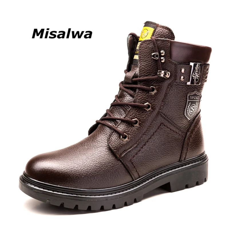 Comprar Botas de nieve para hombre Misalwa 2019 botas de abrigo de lana de cuero genuino británico botas de seguridad de motocicleta de primavera con cordones elegantes