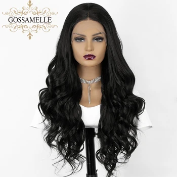 

Gossamelle Black Wig Long Wave Lace Front Wig Synthetic Wigs For Black Women Middle Part Heat Resistant Fiber Hair