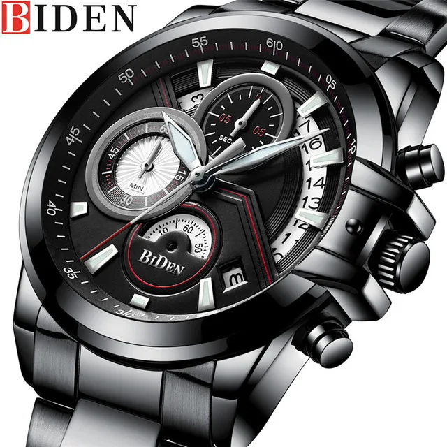 

Biden-Style Steel Belt MEN'S Watch Large Dial Casual Three-Eyed Multi-function Watch MEN'S Watch