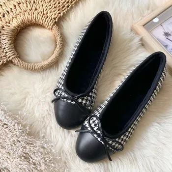 

2020 Winter New Ballet Flats Women Plus Wool Butterfly-knot Decor Slip on Flock Casual Shoes Luxury Brand Designer New Style Hot