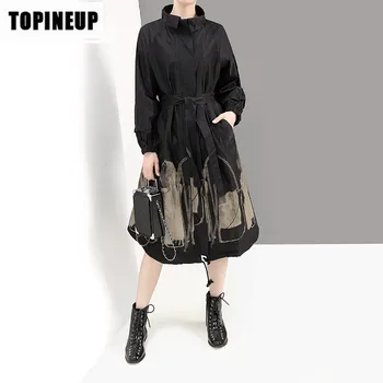 

Women's Fashion Atmosphere Temperament loose Dress lady New tide high collar mid length windbreaker