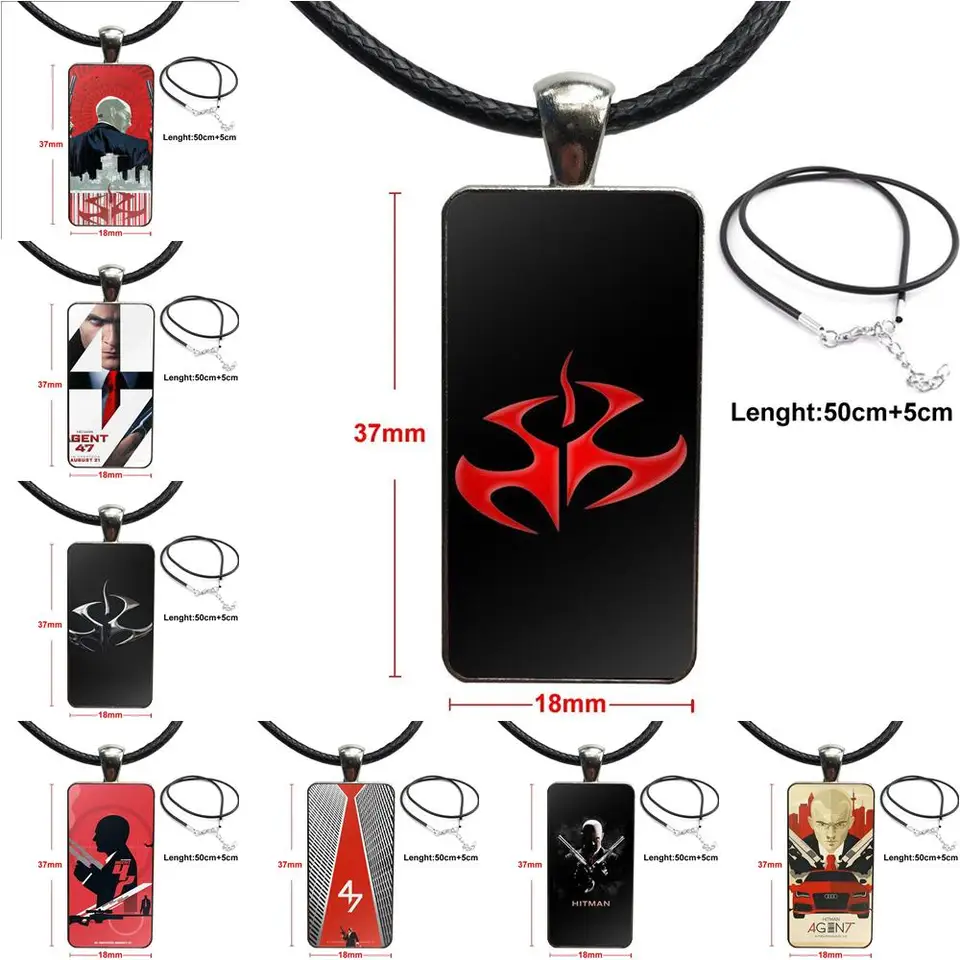 movie agent 47 hitman logo poster design fashion vintage glass women rectangle necklace pendants for unisex pendant necklaces aliexpress aliexpress