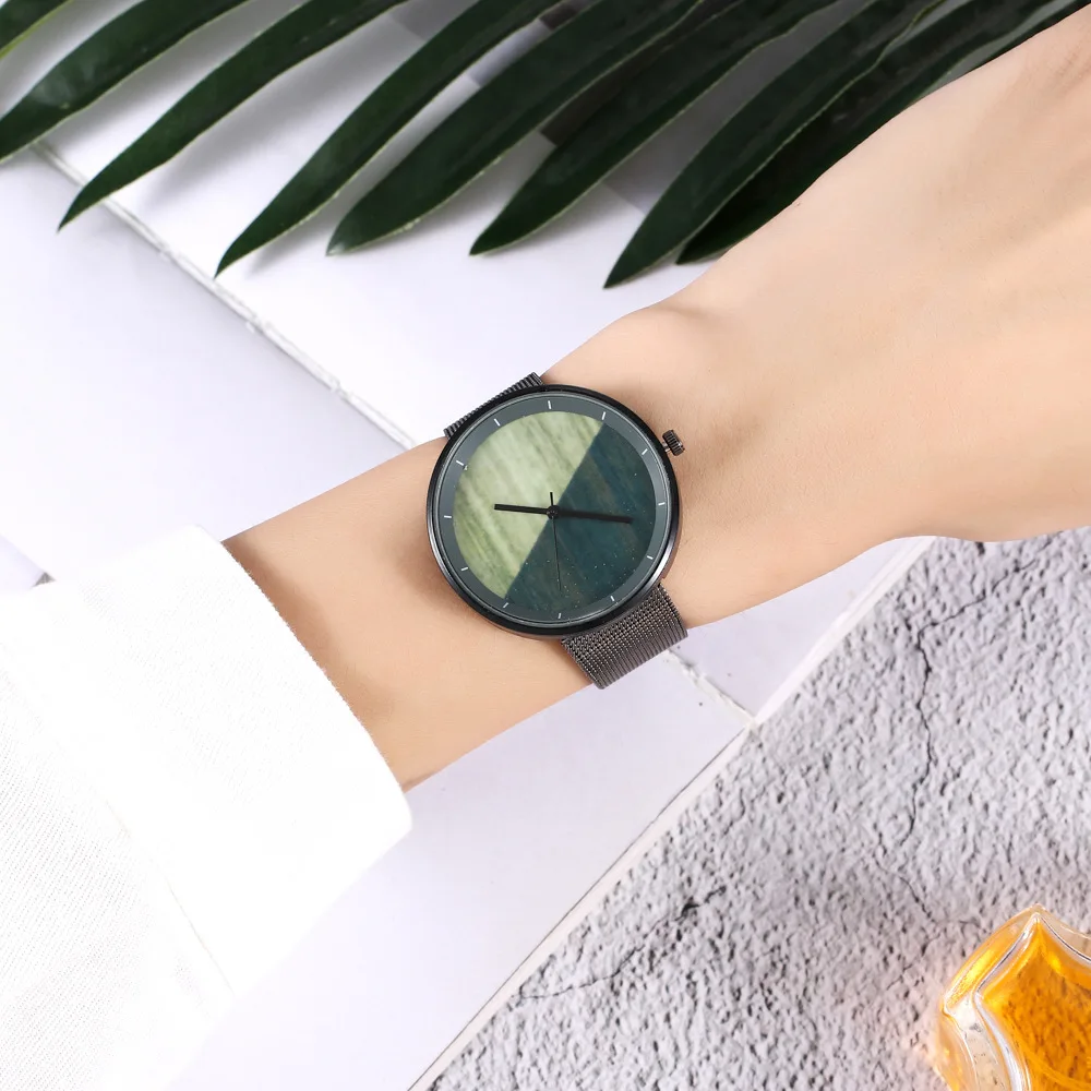 

Leisure Men Women Watches 2019 Hot-selling Wooden Pattern Quartz Watches Ultra-thin Alloy Mesh Belt Relogio Feminino Reloj Mujer