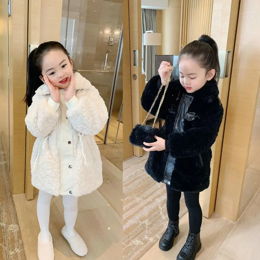 

Children fake fur jacket baby girl thicker warm winter new coats kids long sleeve outerwear tops 2-8Y ws1925