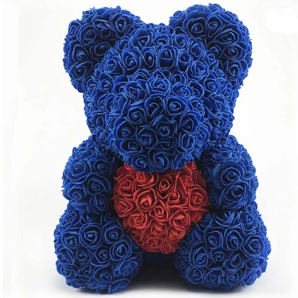 Горячая Распродажа 25 см 40 см мыльный медведь из пены розы плюшевый медведь Роза цветок искусственный год подарки для женщин подарок на день Святого Валентина - Цвет: Blue 40cm