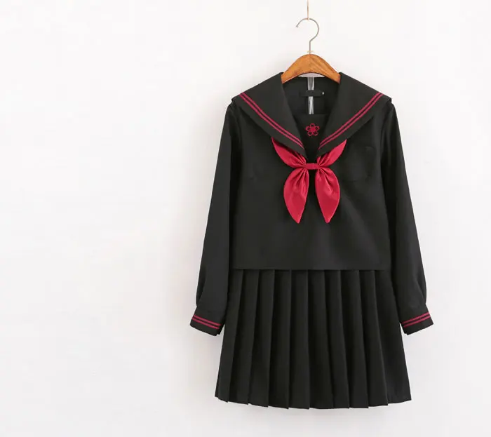 Autumn Japanese School Uniforms For Girls Cute Long-length Sailor Tops Pleated Skirt Full Sets Cosplay JK Costume Series