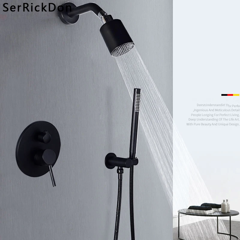 

Fast Shipping Wall Mount Bathroom Rain Waterfall Shower Faucets Set Concealed Black Shower System Bathtub Shower Mixer Crane