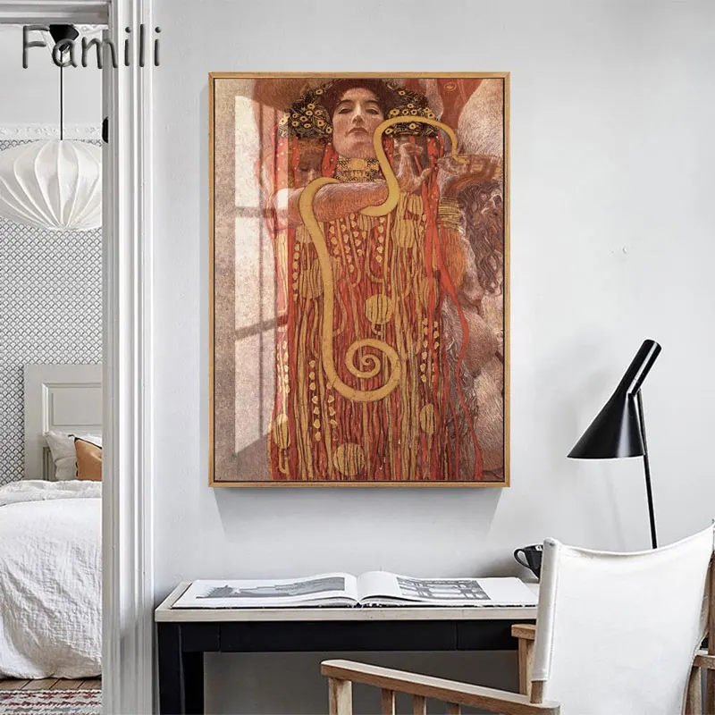 Gustav Klimt Hygeia Живопись Художественная печать на холсте настенные картины для гостиной домашний декор или отель бескаркасные - Цвет: Бургундия