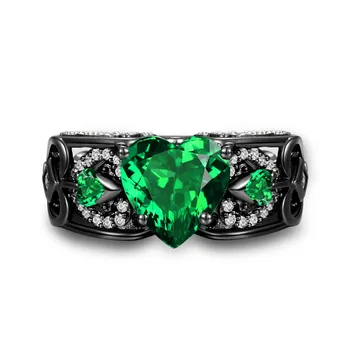 

Heart Shaped Lab-created Emerald Black Gold 925 Silver Women Angel Wing Ri Women Engagement Wedding Ring Jewelry Drop shipping