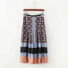 Женская винтажная разноцветная юбка с цветочным принтом, Женская плиссированная юбка на молнии сзади, vestidos, повседневная шикарная юбка QUN465