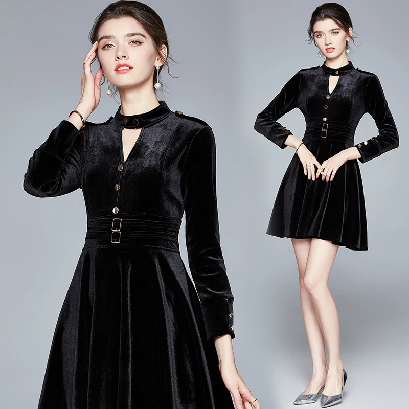 

High quality women Spring Autumn Femal Ladies Casual streetwear femme Velvet High waisted fashion brand mini skirt dress