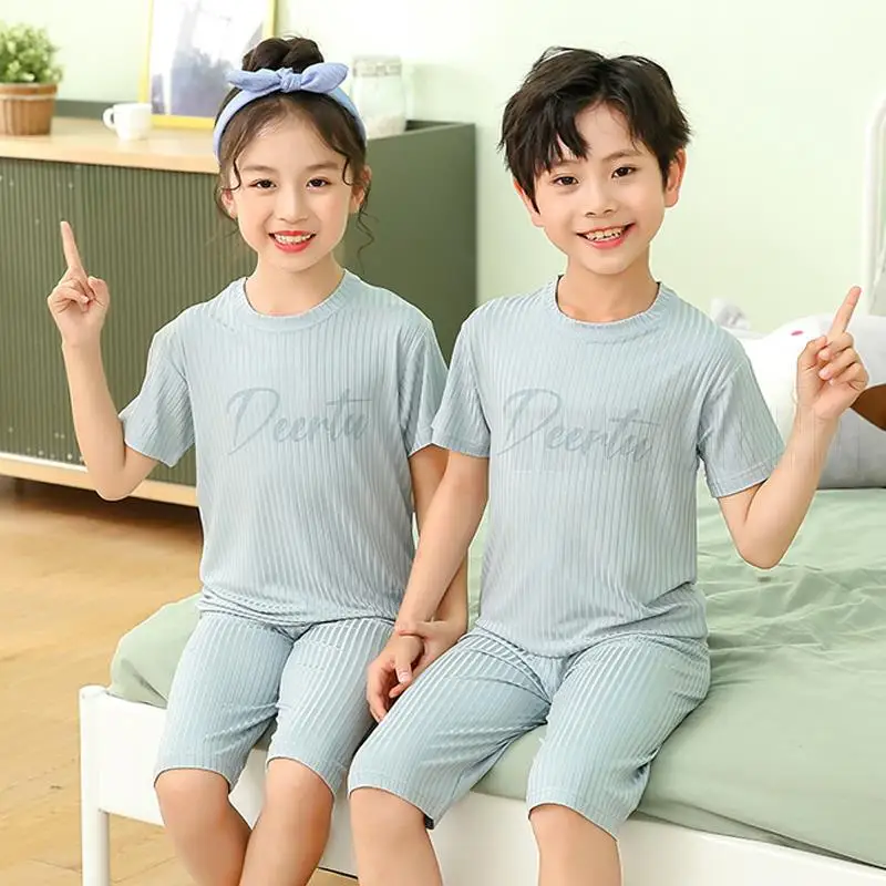 Kids Clothes 2pcs Short-Sleeved  Boys Girls Matching Outfits Pajamas Summer Pajamas Family Look Chidren Homewear Cotton Pyjamas