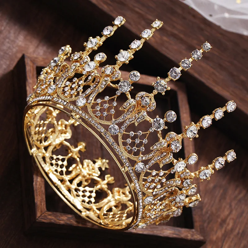 

New Style European Style Retro Queen Baroque Golden Bride Full Circle Marriage round Crown Man-made Diamond Crown Headdress