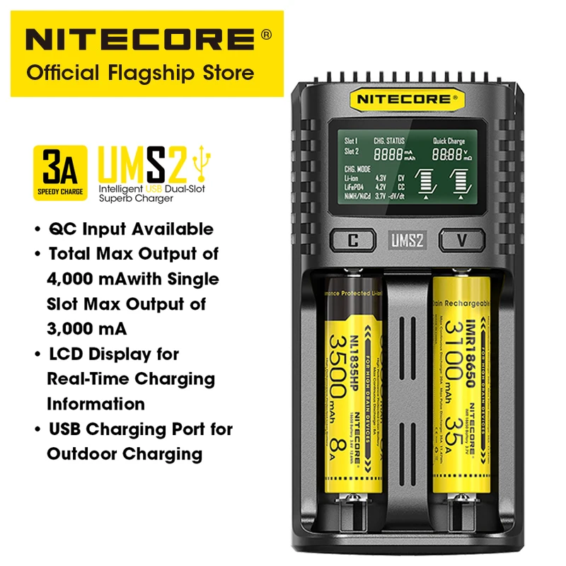Caricabatterie NITECORE UMS2 | Dual-Slot Per Li-Ion/Ni-MH | Ricarica Rapida Con Display LCD - Foto 4