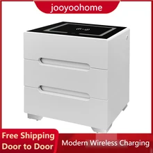 

Modern Luxury LED Light Nightstand w/3 Drawers Organizer Storage Cabinet Bedside Table Bedroom Furniture Wireless Charging