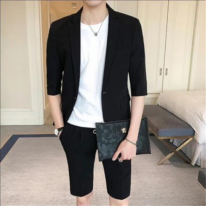 

Latest Summer Black Coat With Short Pant 2Pieces Costume Homme Terno Tuxedos Mens Wedding Suits Blazer Dress For Man